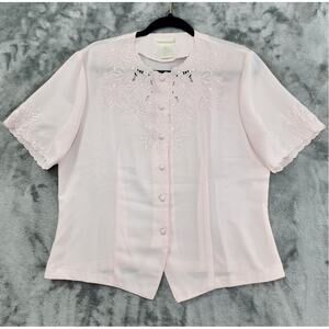 Vintage Christie & Jill Top Womens 10 Pink Pastel‎ Embroidered Floral Button Up